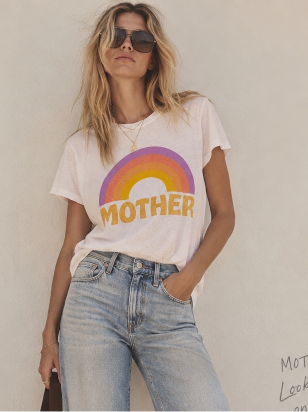 MOTHER Denim Rainbow Graphic Tee White Retro 70s T-Shirt Small